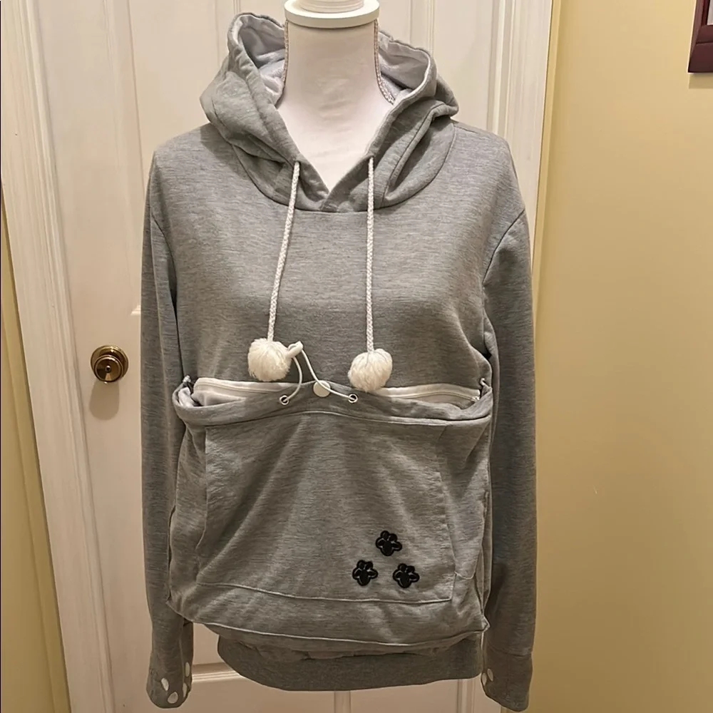 Gray Women's Hoodie with Pom-Poms